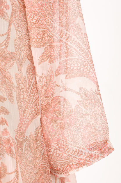 Peach Floral Printed Chiffon A-Line Kurta With Pants Co-ord Set