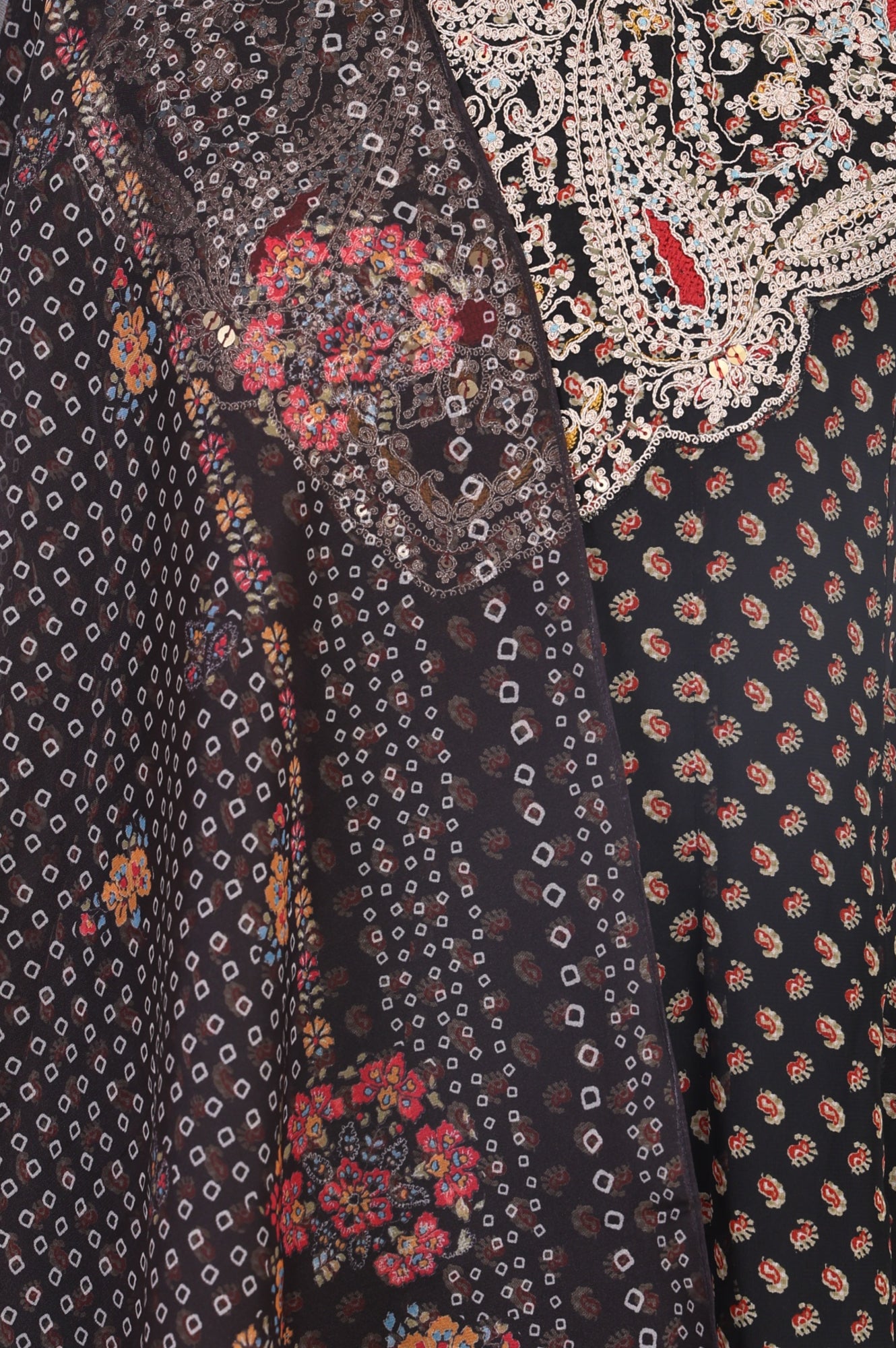 Black Embroidered Georgette Straight Kurta with Straight Pants and Dupatta Set
