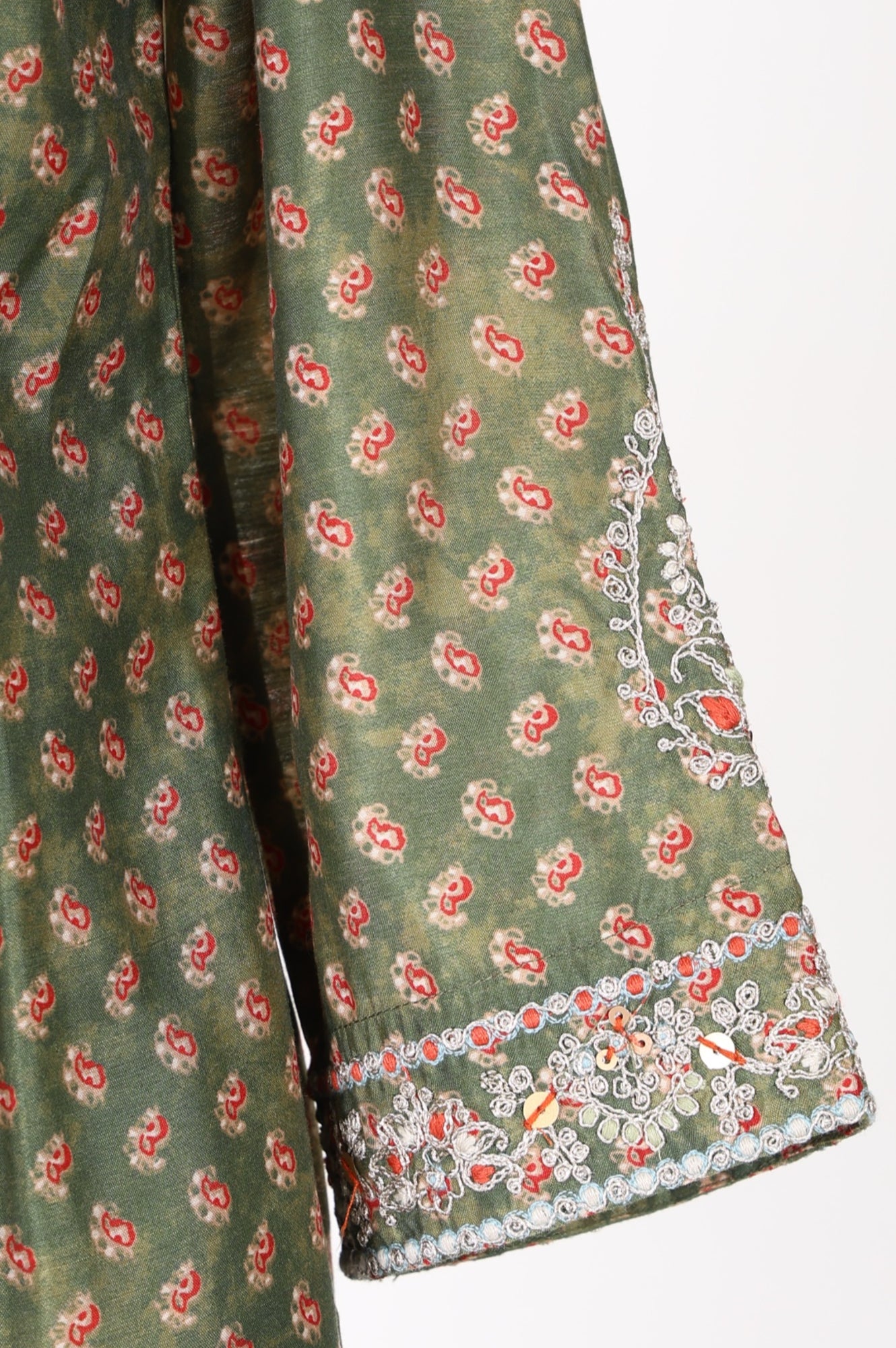 Olive Green Embroidered Chanderi Straight Kurta with Pants and Dupatta Set
