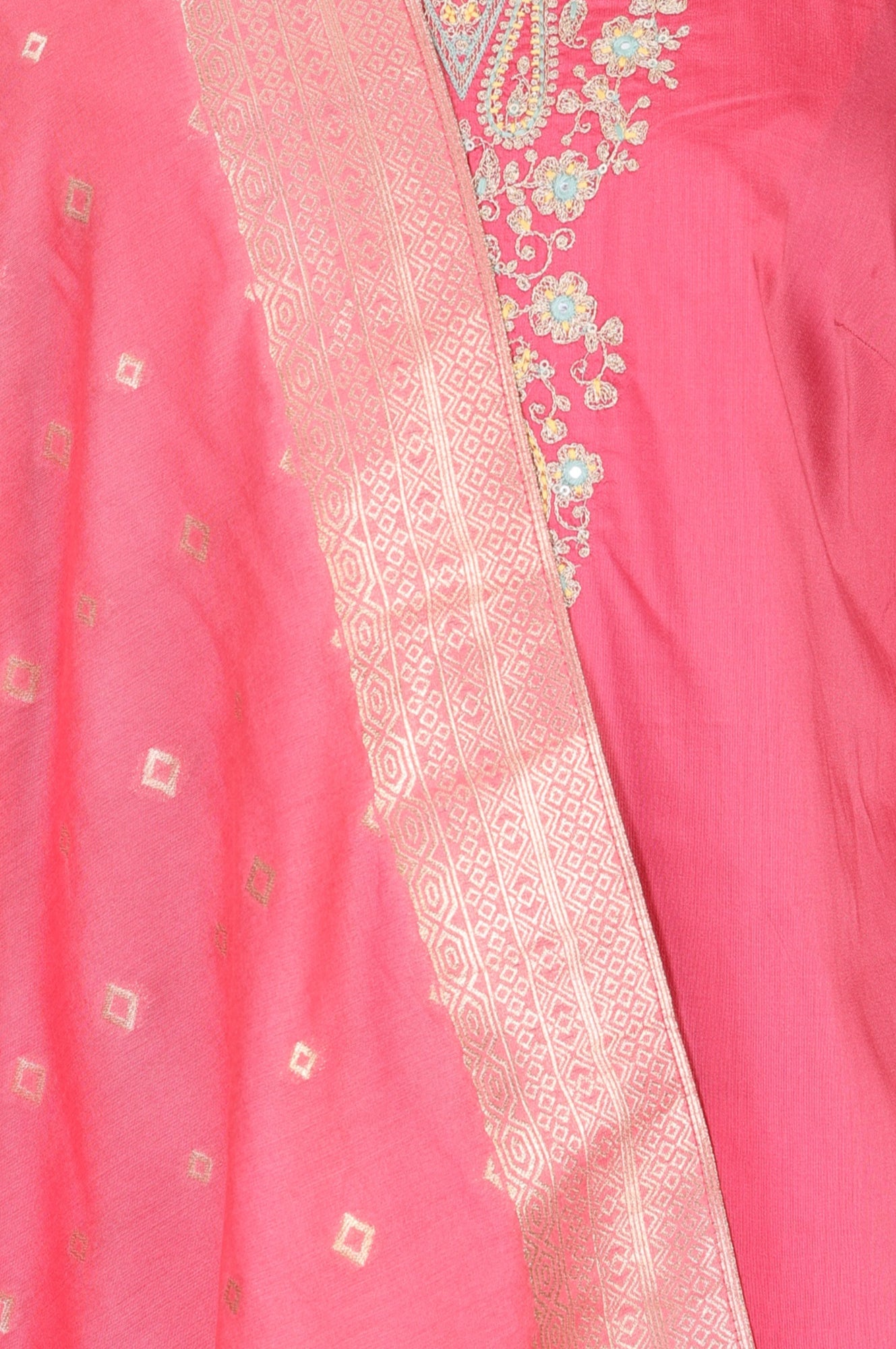 Pink Embroidered Straight Kurta with Pants Set and jacquard Dupatta