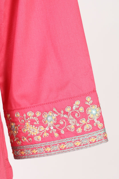 Pink Embroidered Straight Kurta with Pants Set and jacquard Dupatta