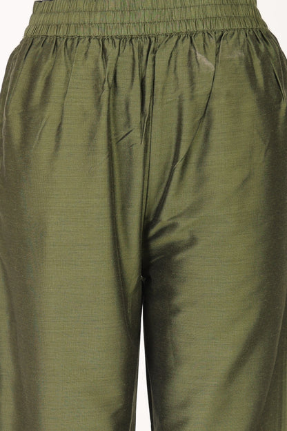 Olive Embroidered Straight Kurta With Straight Pants Co-ord Set