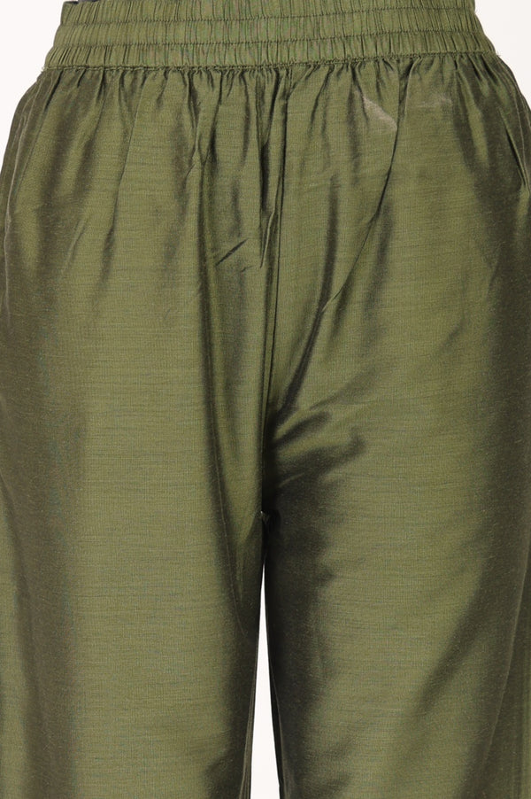 Olive Embroidered Straight Kurta With Straight Pants Co-ord Set