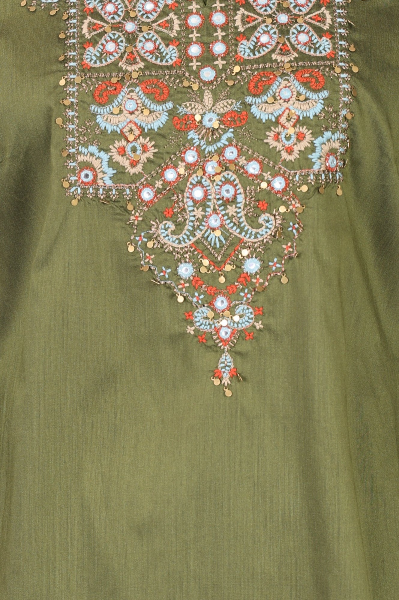 Olive Embroidered Straight Kurta With Straight Pants Co-ord Set