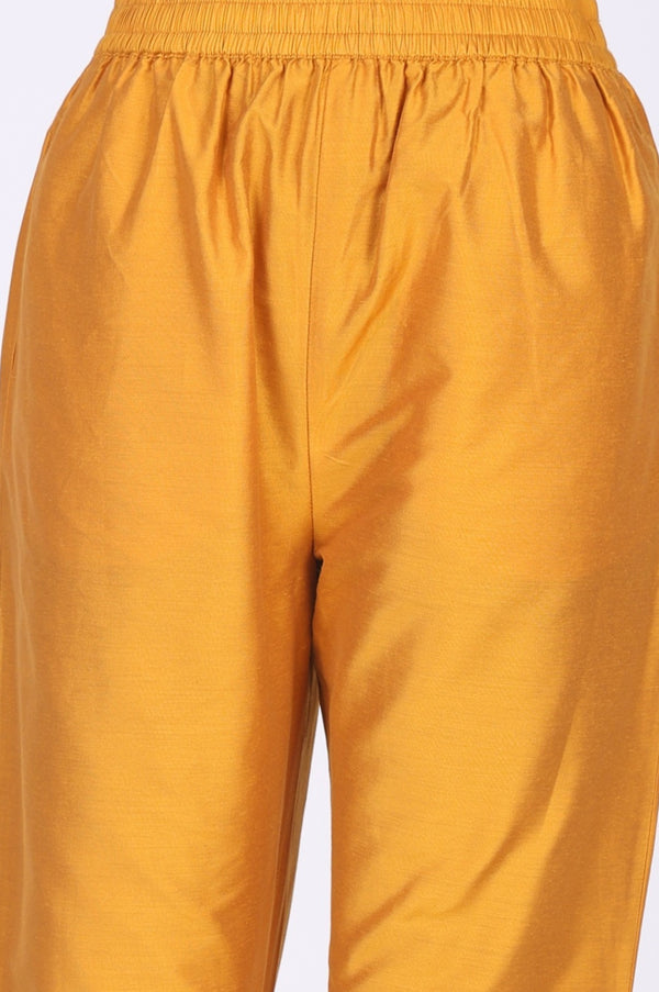 Mustard Sequins Paisley Printed Tissue Straight Kurta with Straight Pants and Dupatta Set