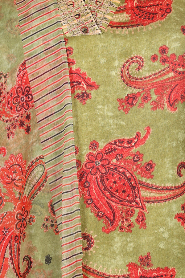 Olive Sequins Paisley Printed Straight Satin Kurta with Straight Pants and Dupatta Set