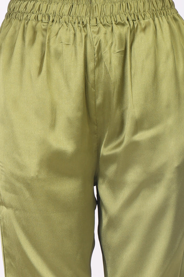 Olive Sequins Paisley Printed Straight Satin Kurta with Straight Pants and Dupatta Set