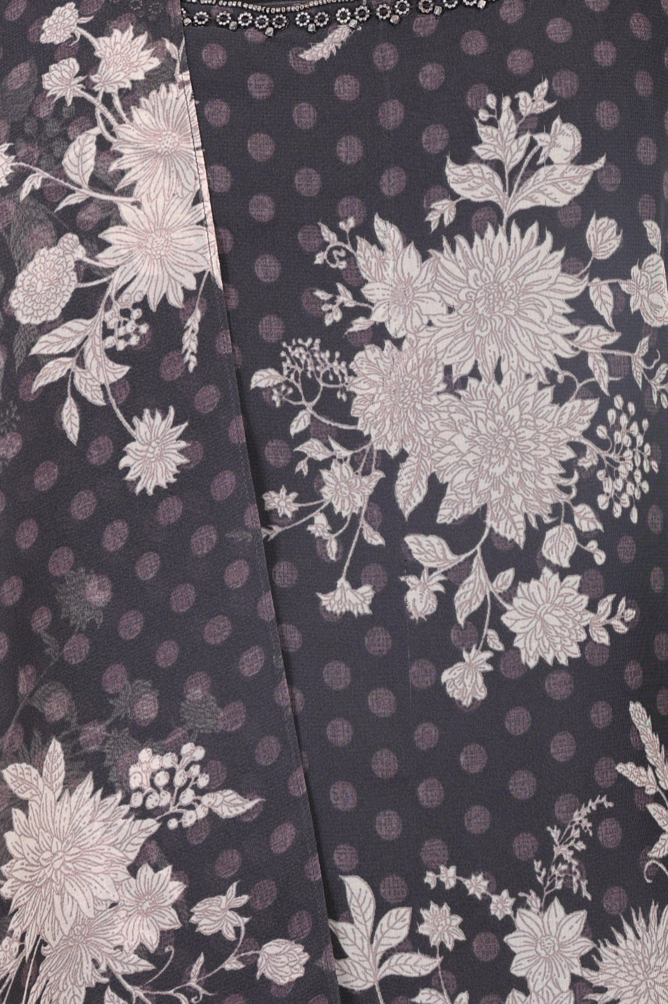 Grey Floral Printed Beadwork Georgette Sleeveless Straight Kurta with Straight Pants and Dupatta Set