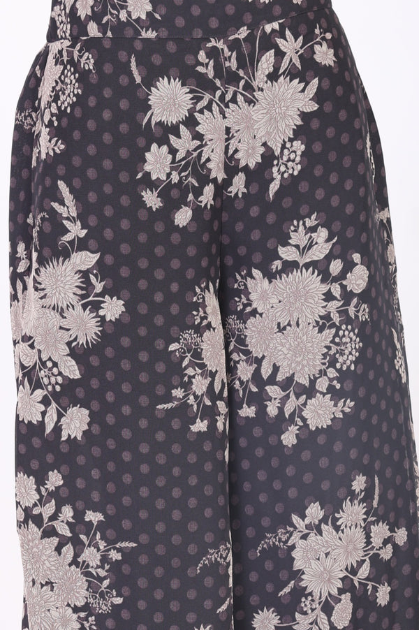 Grey Floral Printed Beadwork Georgette Sleeveless Straight Kurta with Straight Pants and Dupatta Set