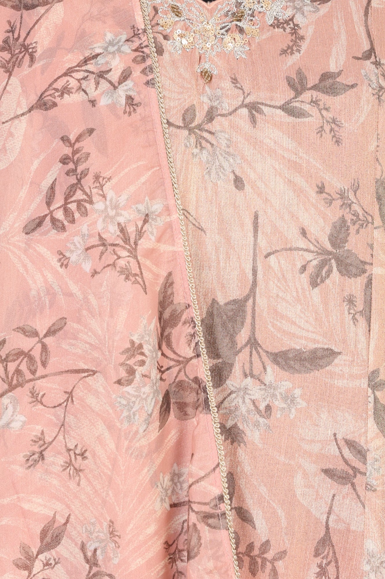 Peach Floral Printed Linen Blend Straight Kurta with Straight Pants and Dupatta Set