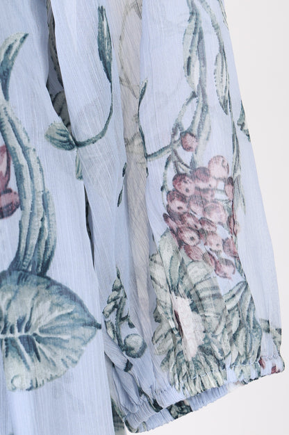 Blue Floral Printed Chiffon Flared Kurta with Pants and Dupatta Set