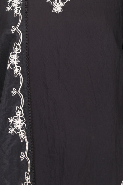 Black Thread Embroidered Straight Kurta with Straight Pant and Dupatta Set