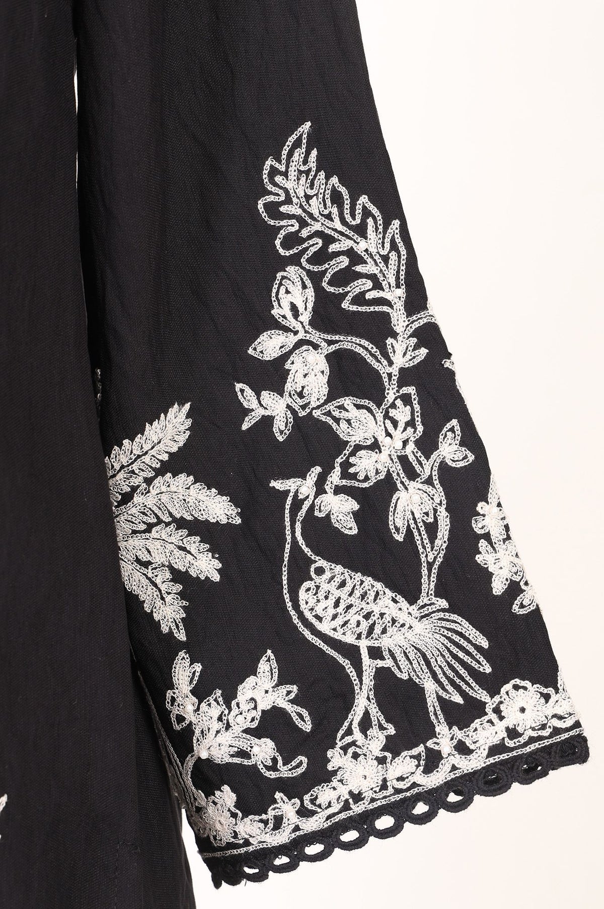 Black Thread Embroidered Straight Kurta with Straight Pant and Dupatta Set