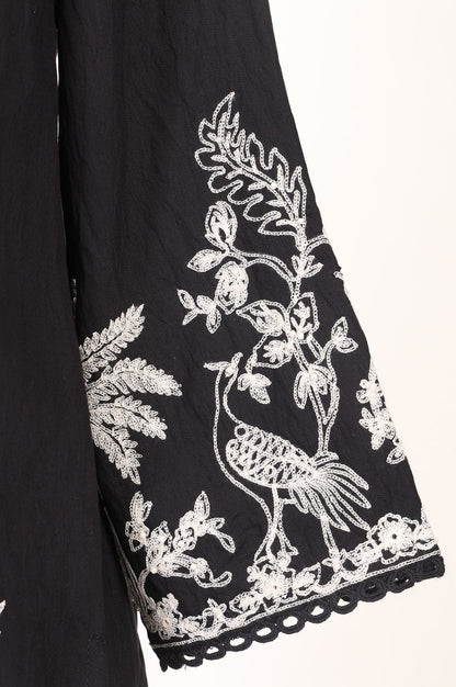 Black Thread Embroidered Straight Kurta with Straight Pant and Dupatta Set