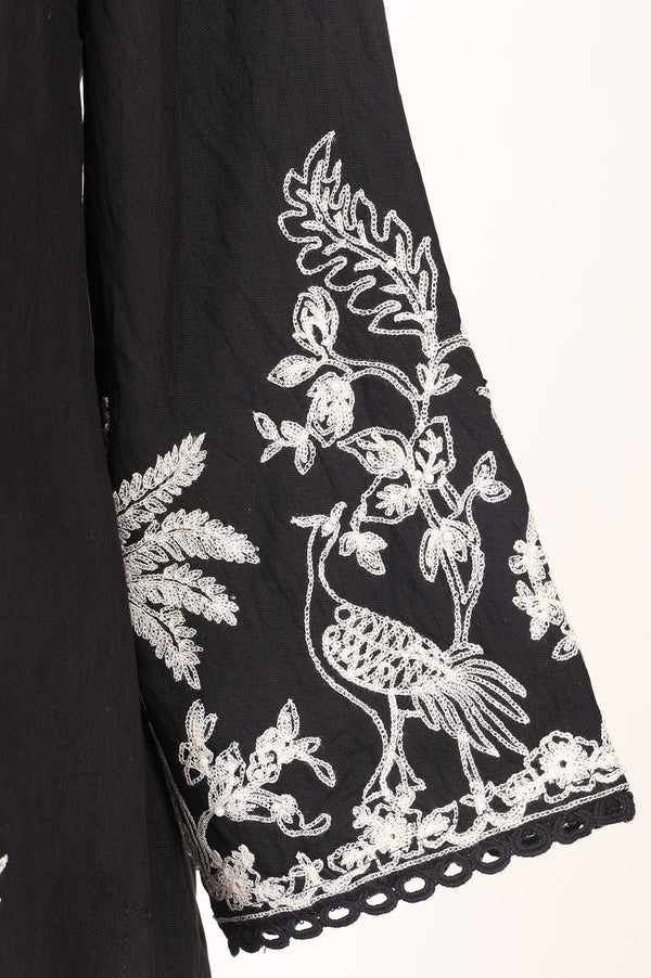 Black Thread Embroidered Straight Kurta with Straight Pant and Dupatta Set