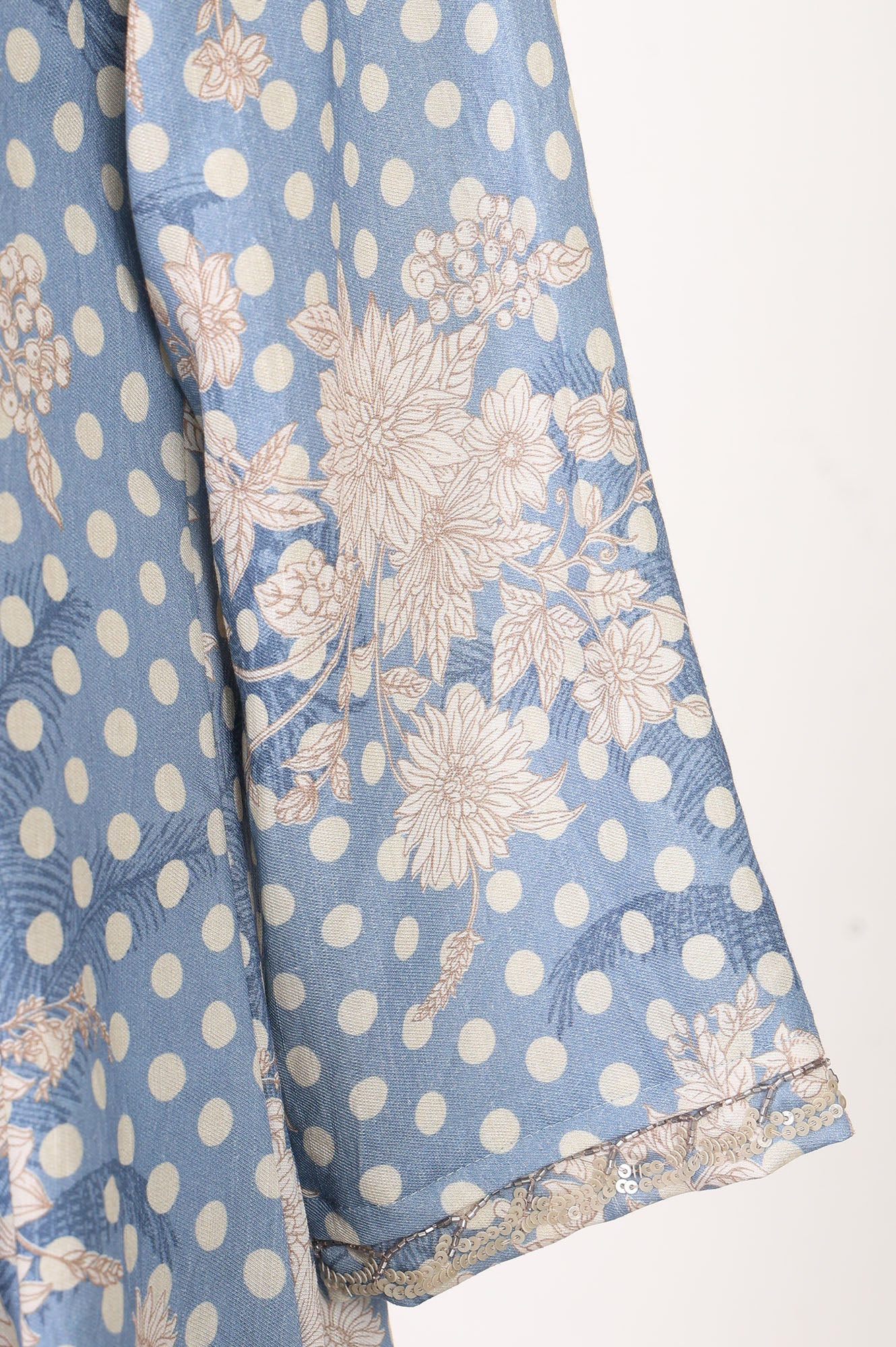 Blue Floral Printed Chanderi Flared Kurta With Pants And Dupatta Set