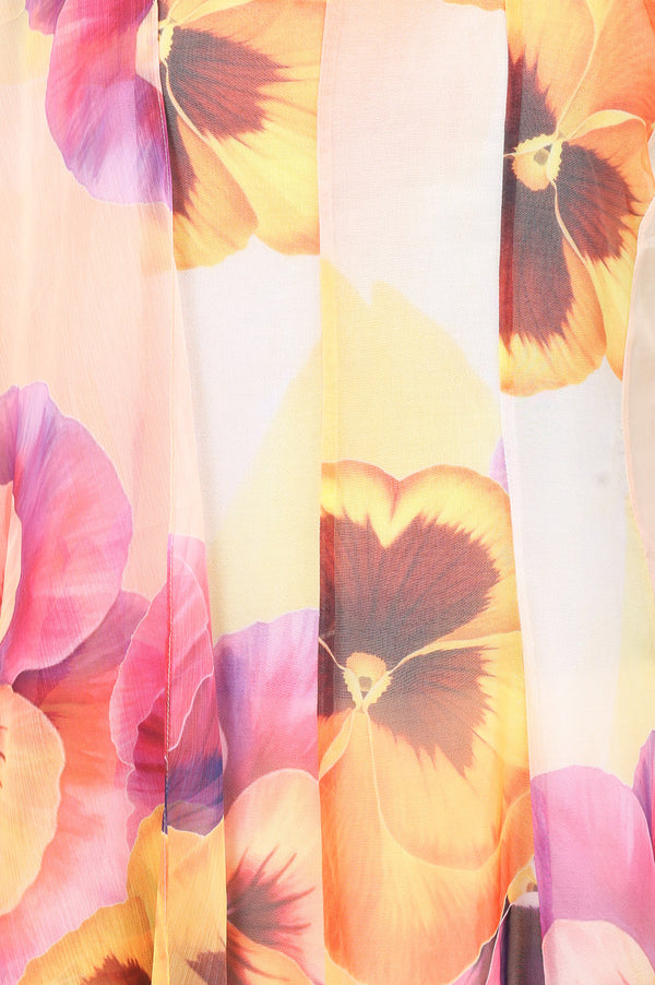 Off-White Floral Printed Organza Sleeveless Flared Kurta with Pants and Dupatta Set