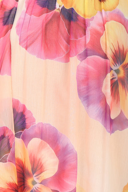 Peach Floral Printed Chiffon Sleeveless Straight Kurta With Flared Pants Co-ord Set