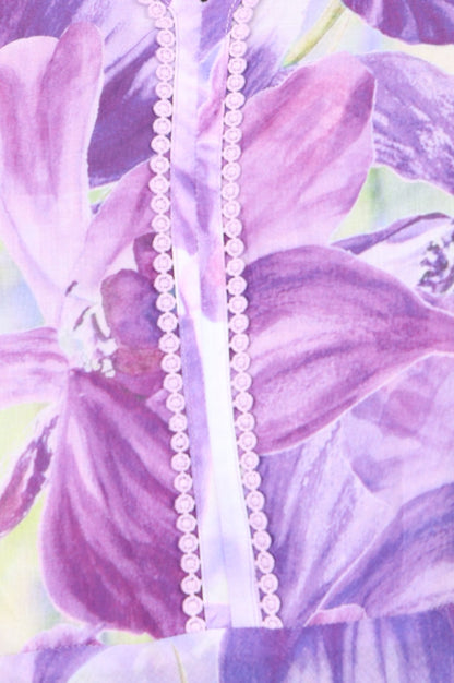 Lavender Floral Printed Pure Cotton Sleeveless Flared Kurta with Pants Co-ord Set