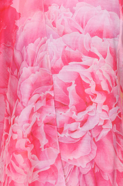 Pink Floral Printed Chanderi Straight Kurta With Pants And Dupatta Set
