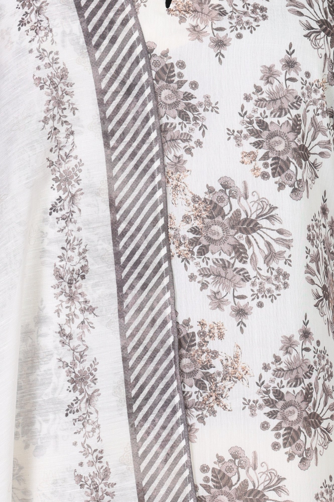 Off White Floral Printed Embroidered Chanderi Straight Kurta with Straight Pants and Dupatta Set