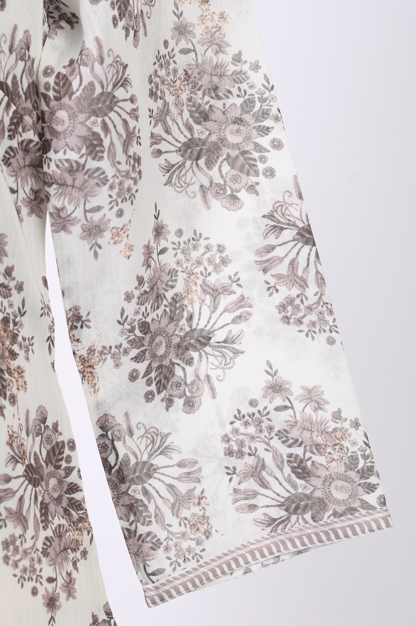 Off White Floral Printed Embroidered Chanderi Straight Kurta with Straight Pants and Dupatta Set