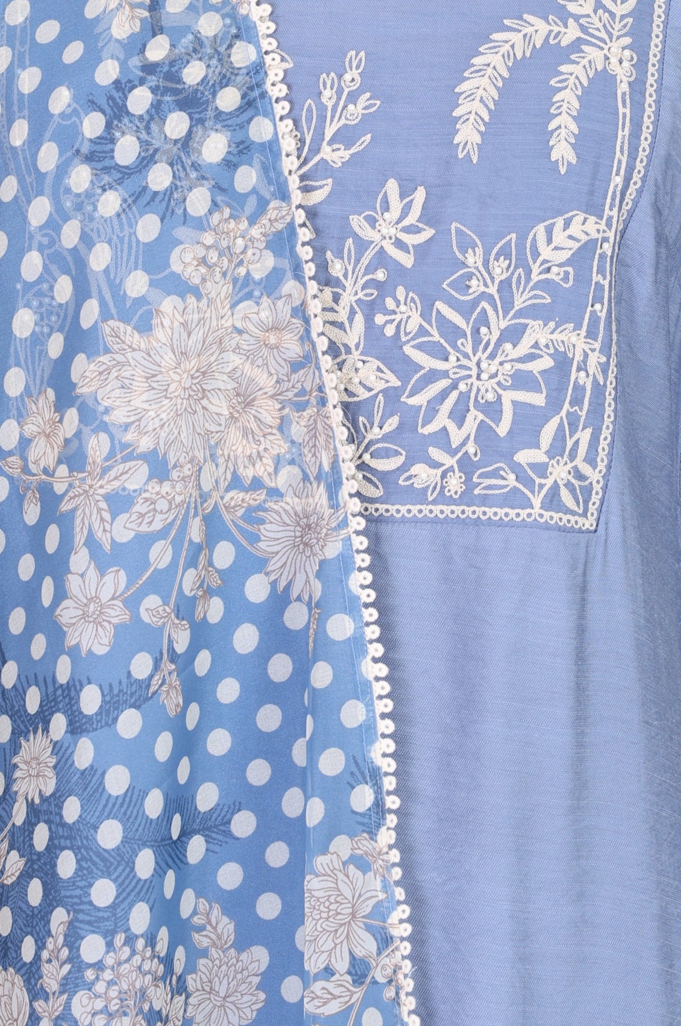 Blue Thread Embroidered Straight Kurta with Pants and Dupatta Set