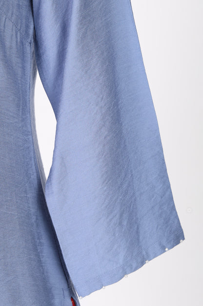 Blue Thread Embroidered Straight Kurta with Pants and Dupatta Set