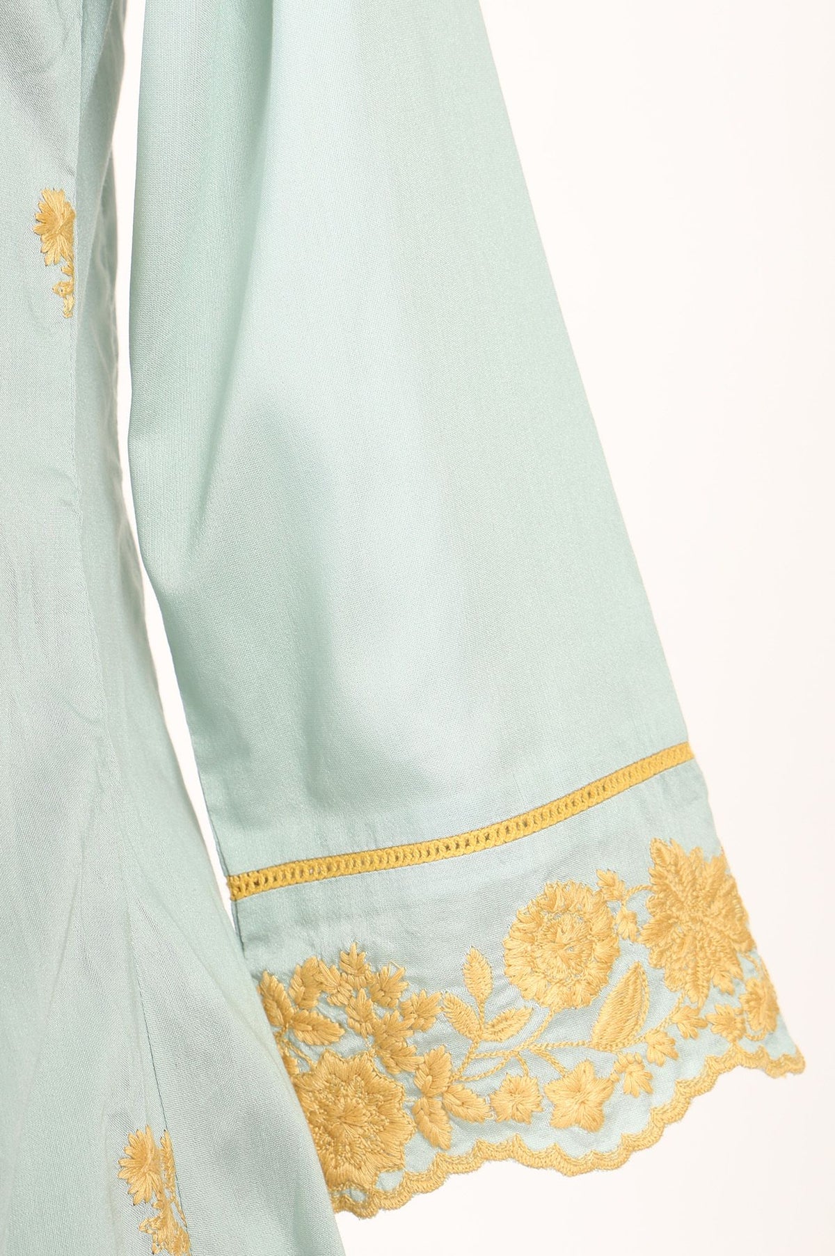 Sea Green Floral Thread Embroidered A-line Kurta with Pant and Dupatta Set
