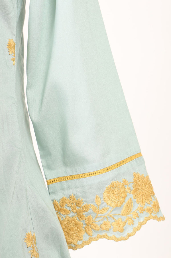 Sea Green Floral Thread Embroidered A-line Kurta with Pant and Dupatta Set