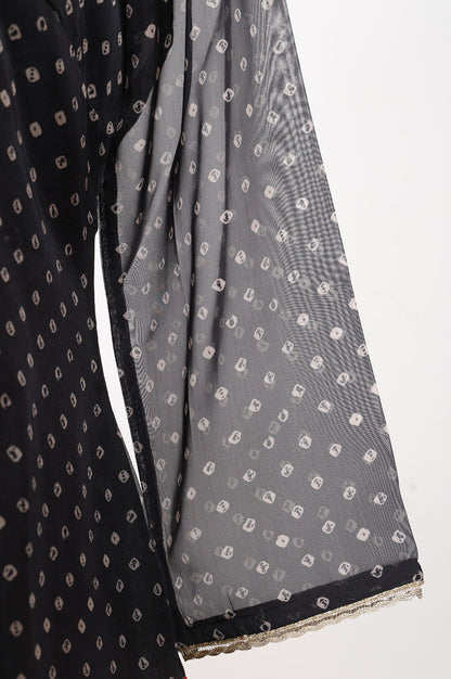 Black Bandhani Embroidered Organza Straight Kurta with Pants and Dupatta Set