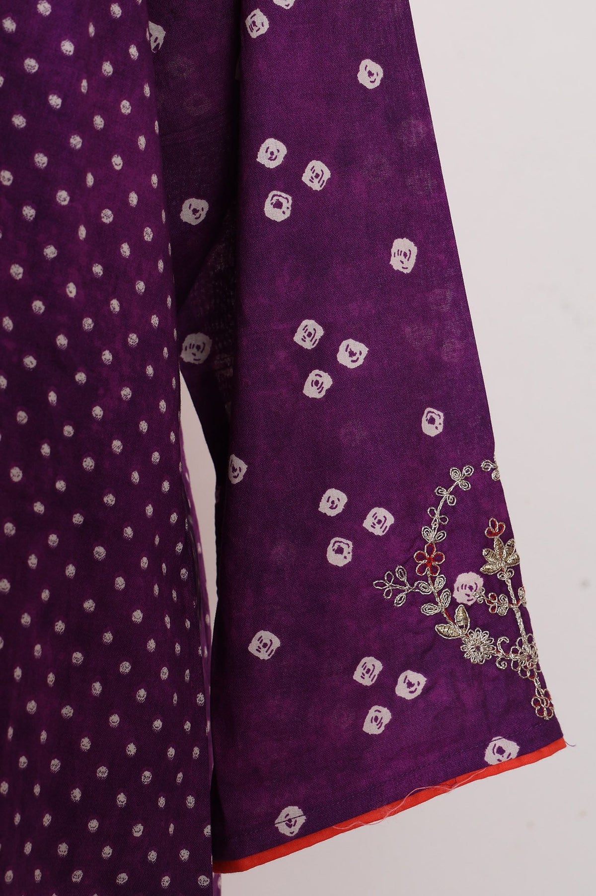Purple Bandhani Thread Embroidered Pure Cotton Straight Kurta with Straight Pants and Dupatta Set