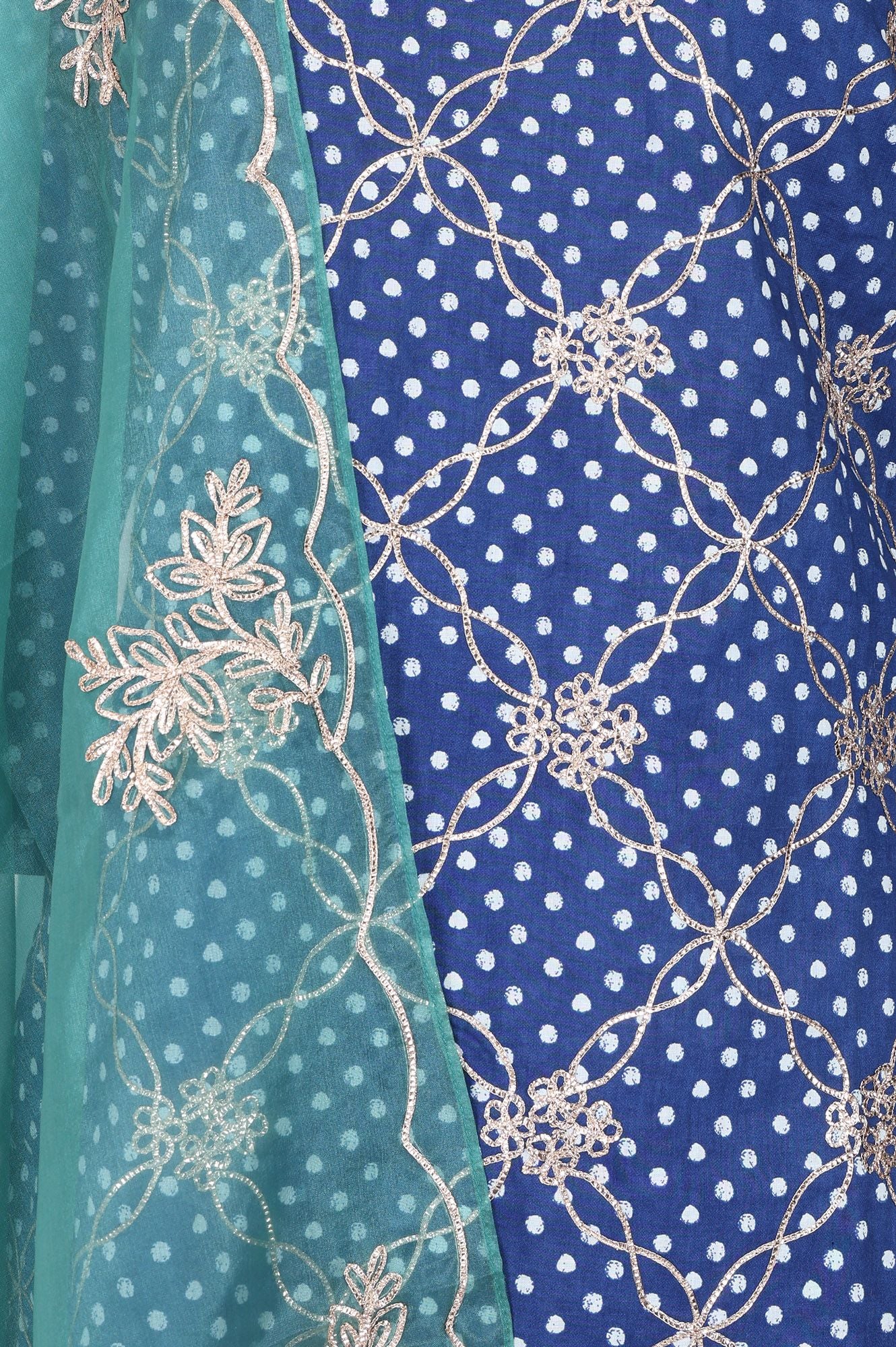Blue Embroidered Pure Cotton Straight Kurta with Farshi Salwar and Dupatta Set