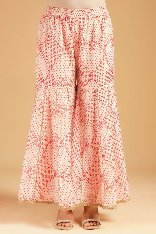 Off White Bandhani Embroidered Chanderi Straight Kurta sharara set for women