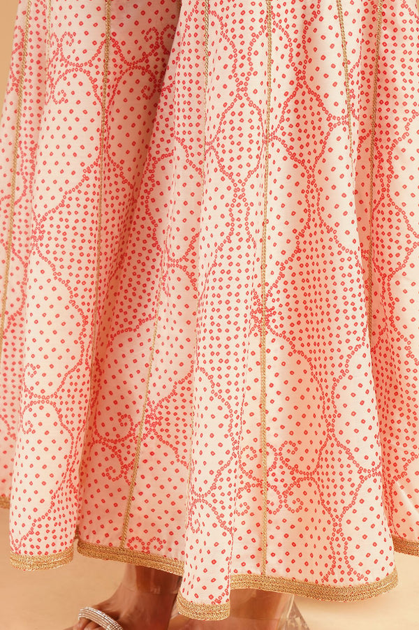 Off White Bandhani Embroidered Chanderi Straight Kurta sharara set for women