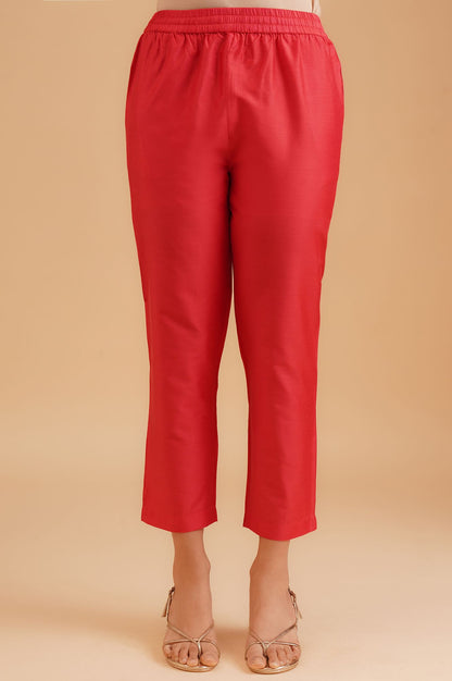 Red Bandhani Sequins Straight Kurta with Straight Pants and Dupatta Set