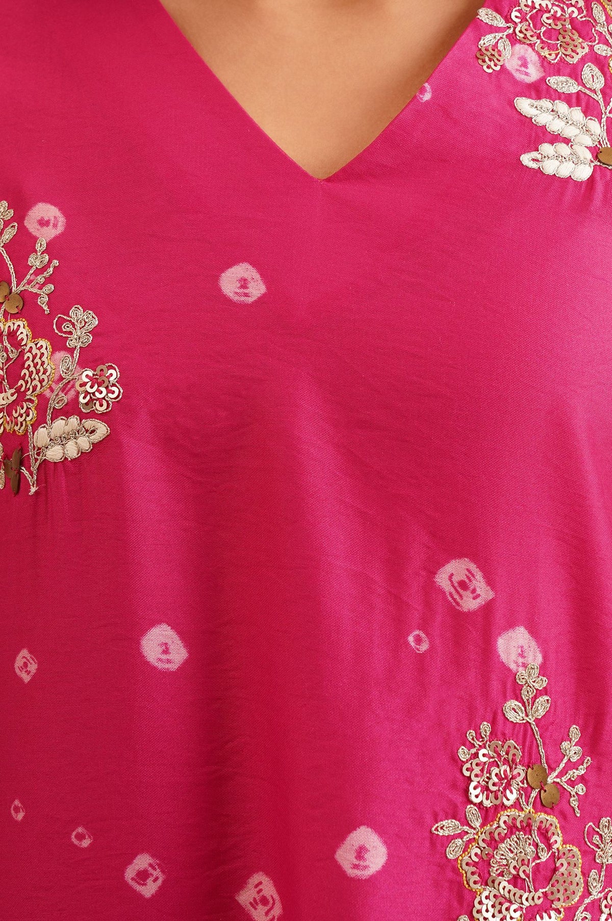 Red Bandhani Sequins Straight Kurta with Straight Pants and Dupatta Set