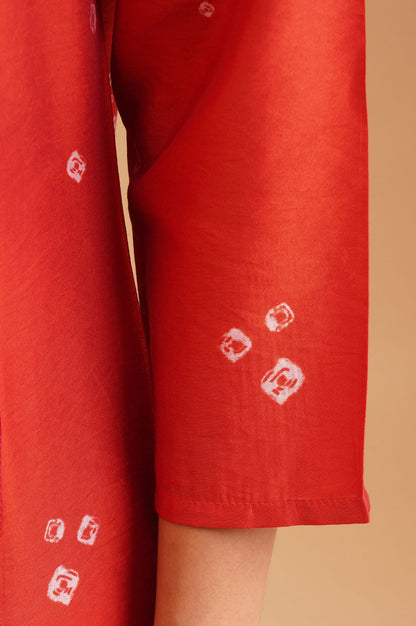 Red Bandhani Sequins Straight Kurta with Straight Pants and Dupatta Set