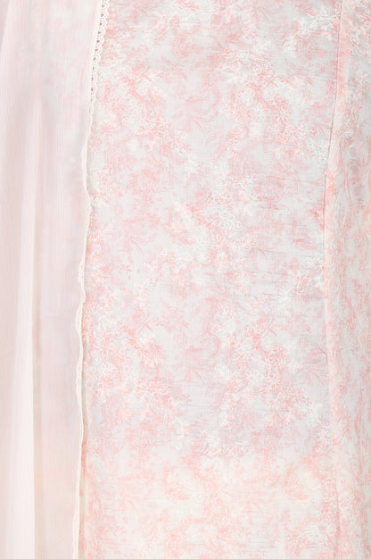 Off White Floral Printed Embroidered Tencel Straight Kurta With Pants and Dupatta Set