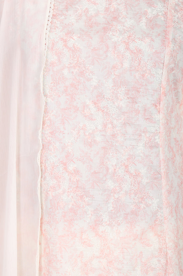 Off White Floral Printed Embroidered Tencel Straight Kurta With Pants and Dupatta Set