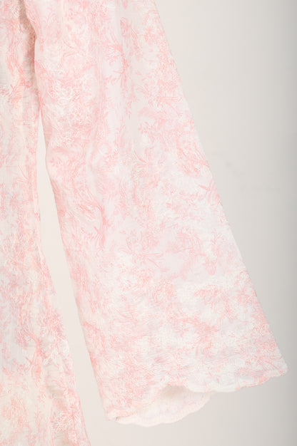 Off White Floral Printed Embroidered Tencel Straight Kurta With Pants and Dupatta Set
