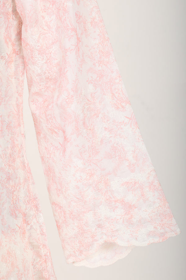 Off White Floral Printed Embroidered Tencel Straight Kurta With Pants and Dupatta Set