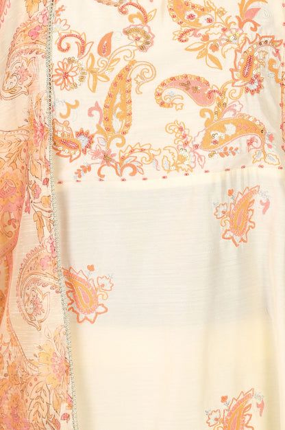 Off White Thread Embroidered Straight Kurta with Pants and Dupatta Set
