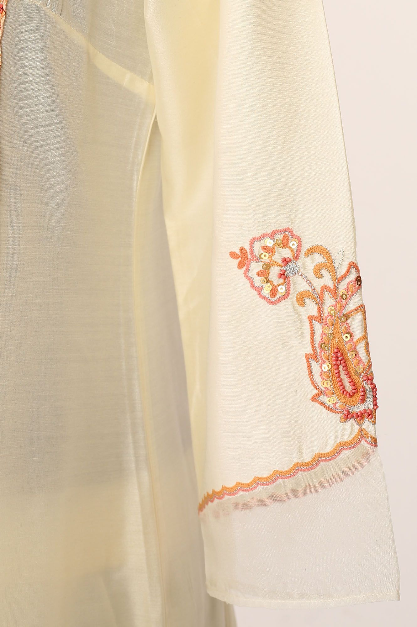 Off White Thread Embroidered Straight Kurta with Pants and Dupatta Set