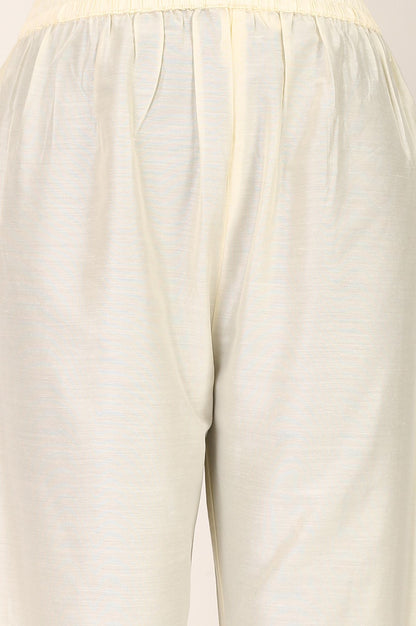 Off White Thread Embroidered Straight Kurta with Pants and Dupatta Set
