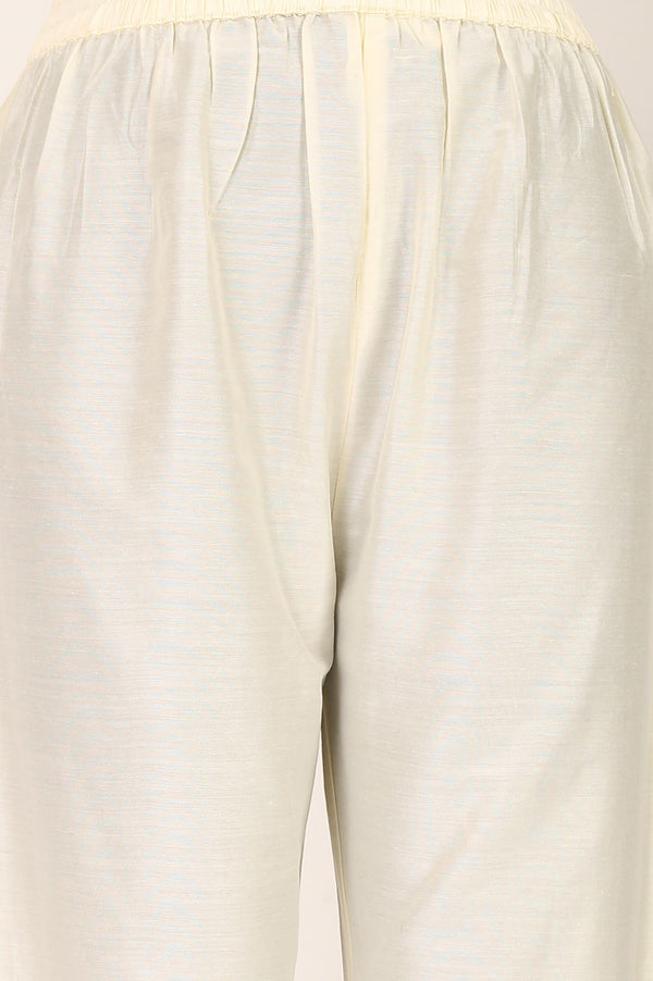 Off White Thread Embroidered Straight Kurta with Pants and Dupatta Set