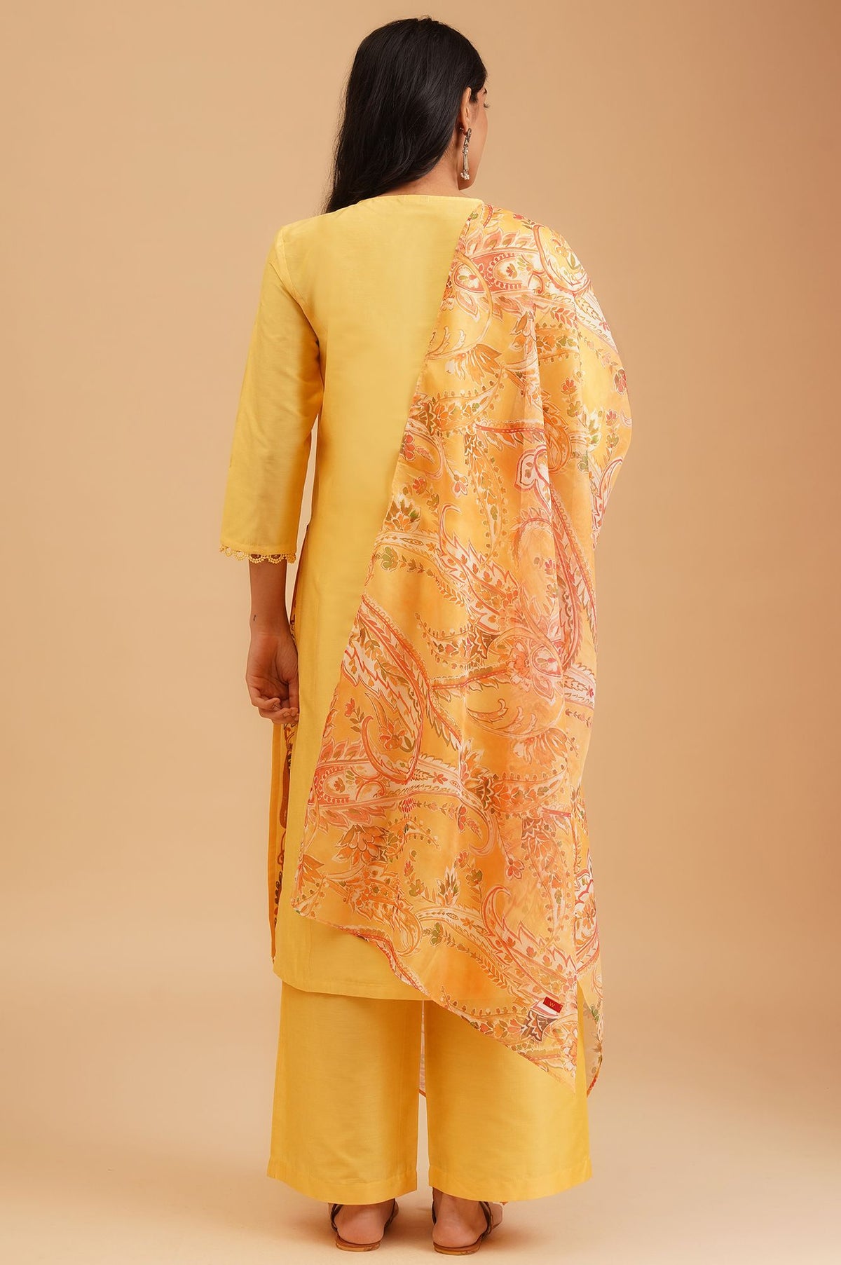 Yellow Thread Embroidered Straight Kurta with Straight Pants and Dupatta Set