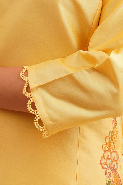 Yellow Thread Embroidered Straight Kurta with Straight Pants and Dupatta Set