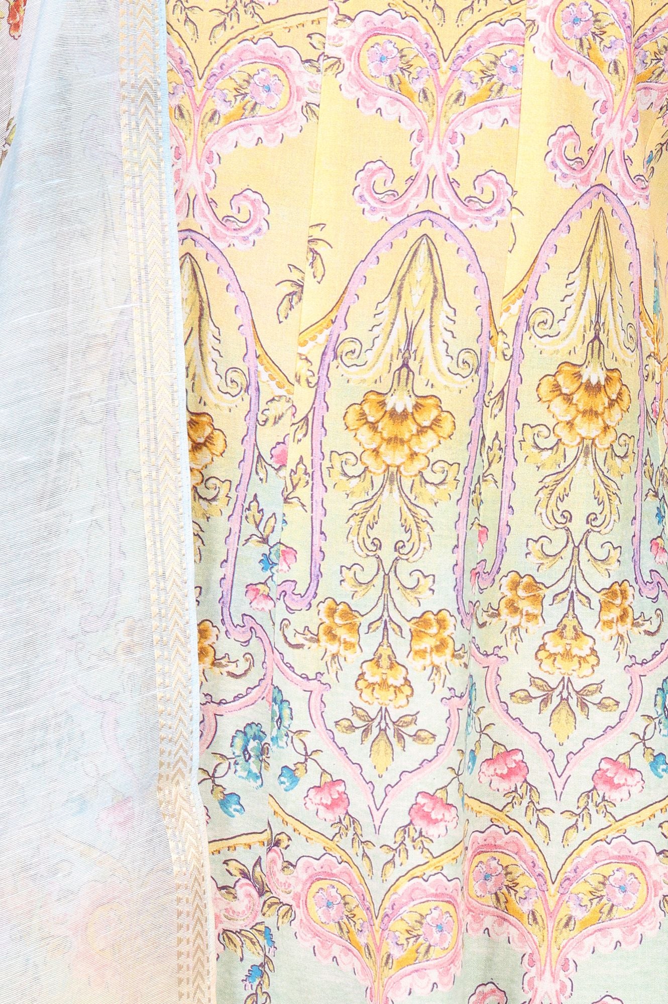 Yellow Floral Printed Pure Cotton A-line Kurta with Pant and Dupatta Set