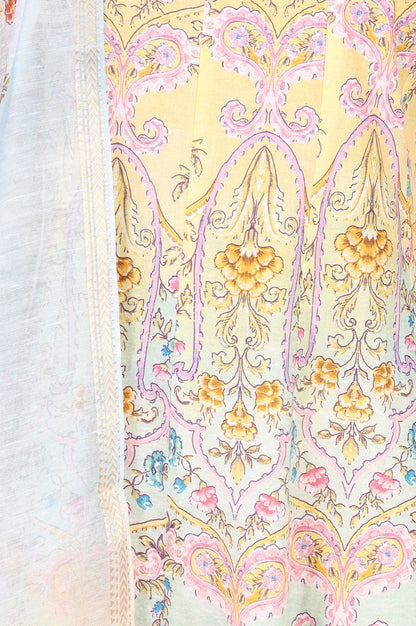 Yellow Floral Printed Pure Cotton A-line Kurta with Pant and Dupatta Set